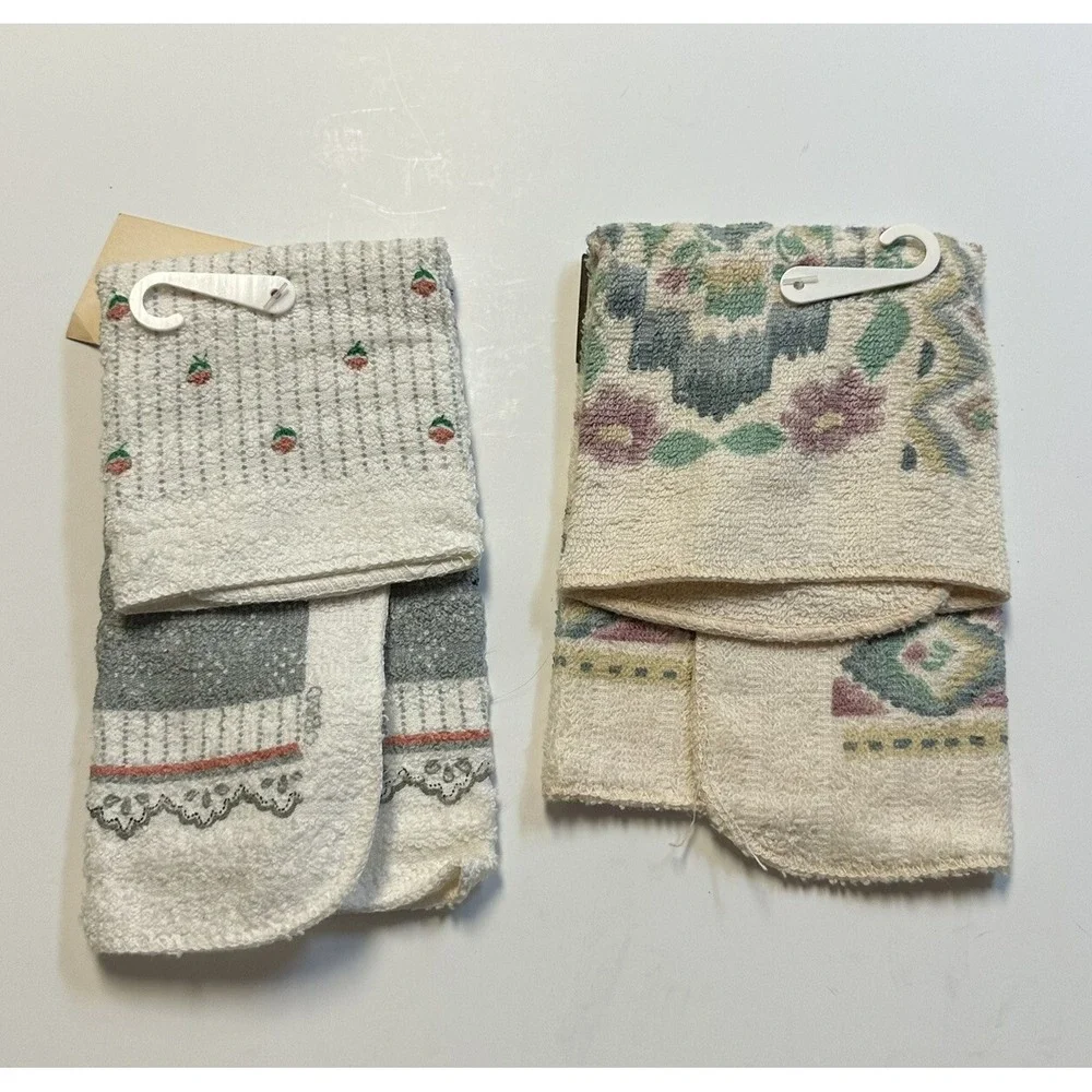 Vintage 80's Cat Pastels Florals Kitchen Hand Towel Made USA NOS lot 2